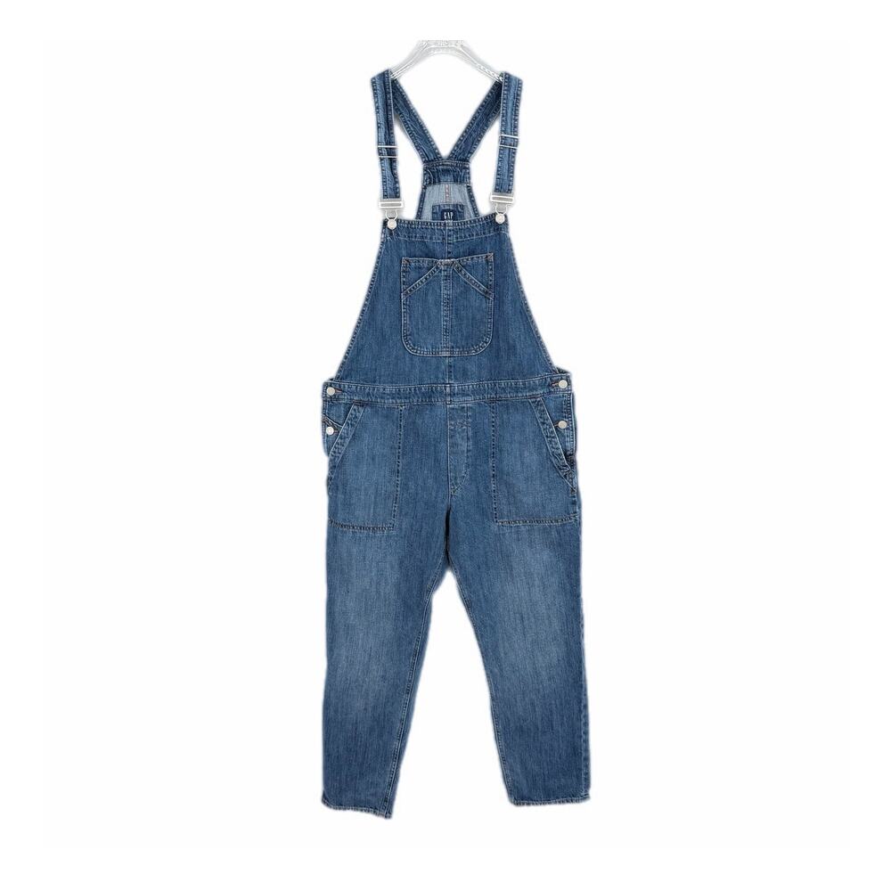 GAP Medium Wash Denim Relaxed Cotton Adjustable Pocket Straight Leg Overalls